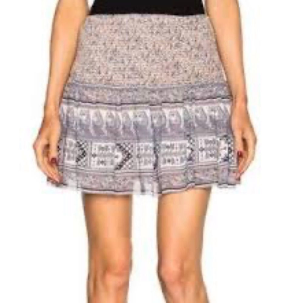 Ulla Johnson Black and Gray Patterned silk  Mini Skirt, US2